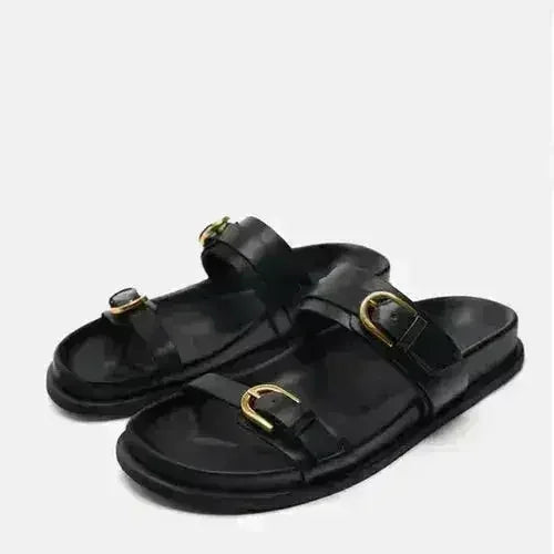 Designer Chic Flat Sandals - Animal Print & Comfort | Femstylo