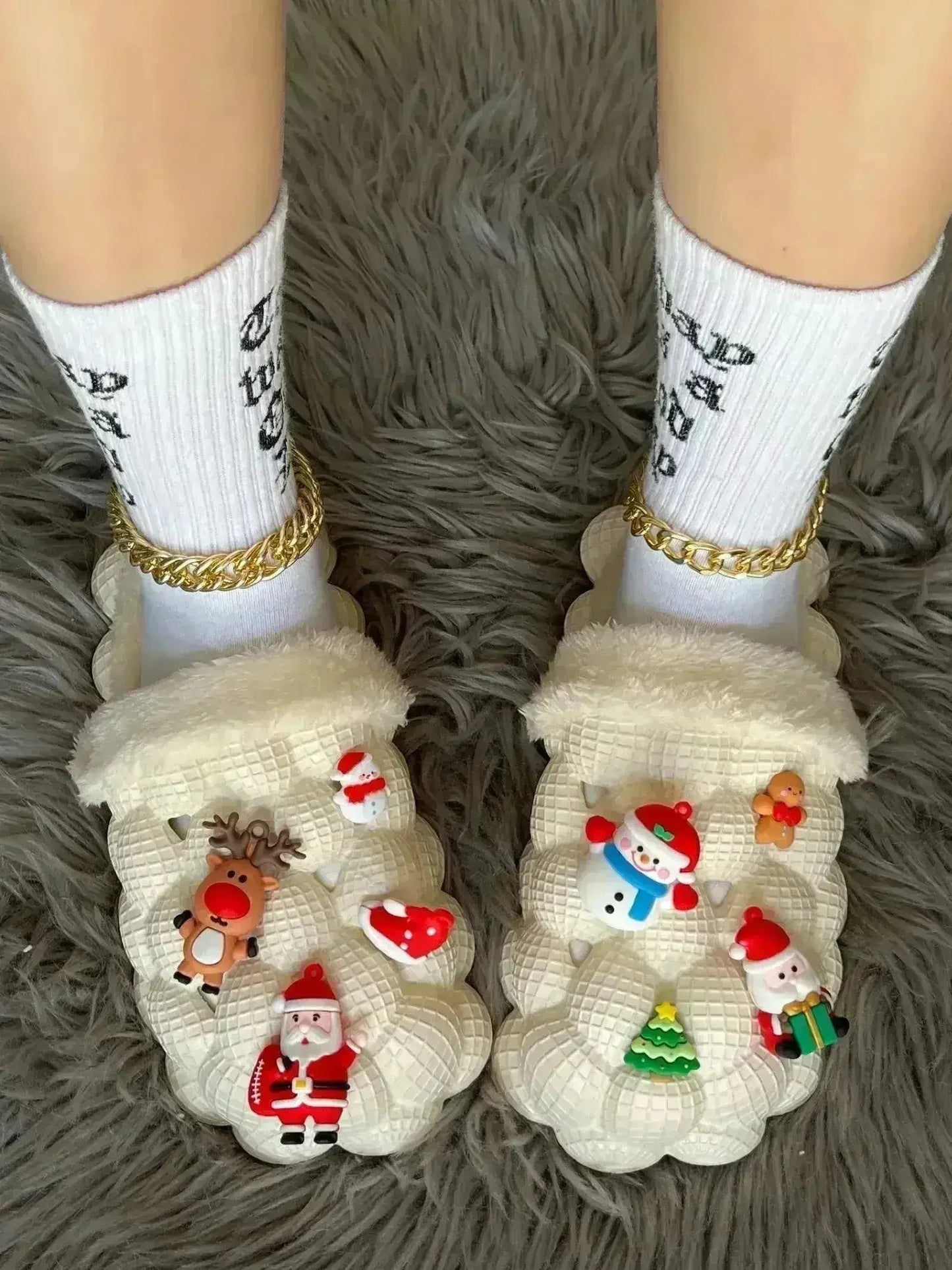 Funny DIY Bubble Slippers Furry House Slides for Chirstmas