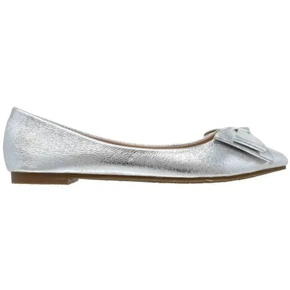 Metallic Bow Pointed Toe Ballet Flat