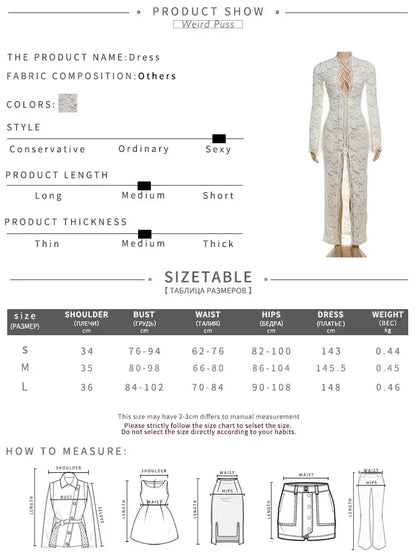 Weird Puss Embroidery Ruffles Dress Women Sexy Deep V-Neck Slits See Through Solid Tassel Petal Cuffs Street Elegance Vestidos
