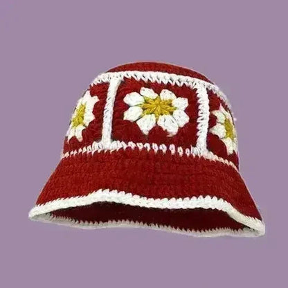 Handmade Knitted Bucket Hat - Cotton Boho Print - All-Season Stretchy Fit