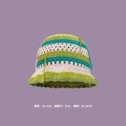 Handmade Knitted Bucket Hat - Cotton Boho Print - All-Season Stretchy Fit