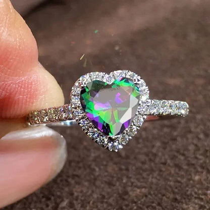 2025 New European and American Peach Heart Ring Women's Personalized Love Shaped Zircon Inlaid Diamond Fashion Jewelry Wholesale