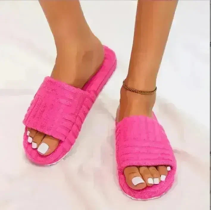 Thick Bottom Embossed Cotton Fur Women Slides