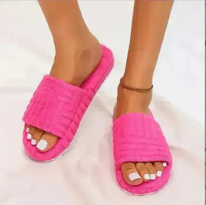 Thick Bottom Embossed Cotton Fur Women Slides