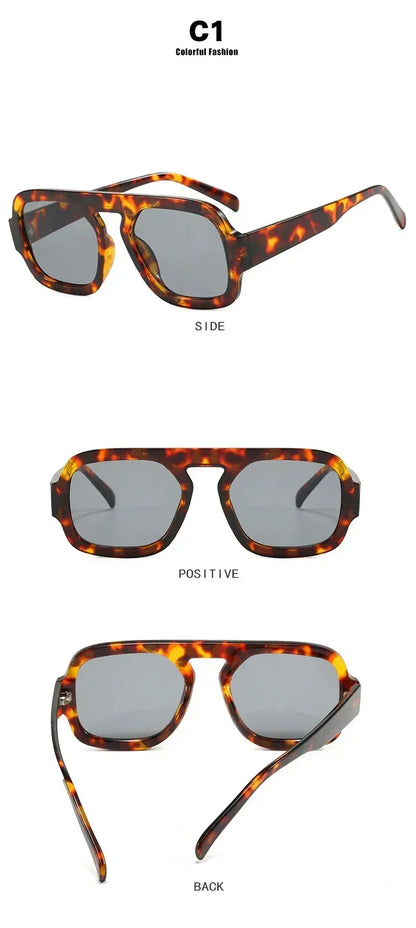 DOHOHDO 2025 Fashion Square Sunglasses Women New Retro Black Brown Thick Frame Pilot Sun Glasses Woman Chic Polygon Shades UV400