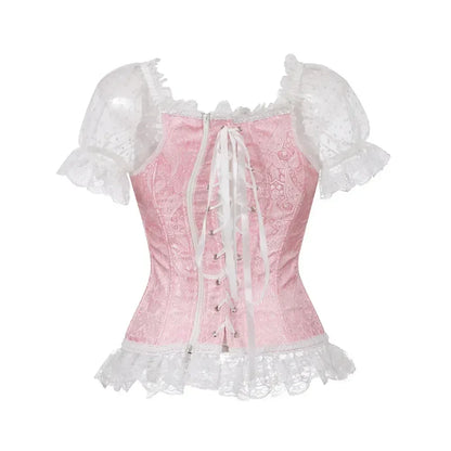 Fashion Princess Style Women Lingerie Bodyshaper Bridal Corset Bustier Tops For Women Short-Sleeve Lace Up Corselet Plus Size