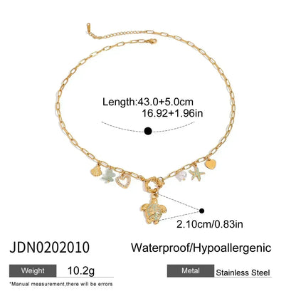 Zora Colorful Summer Holiday Style Conch Pendant Necklace Women's 18K Gold-plated Stainless Steel Multi Charm Fashion Jewelry