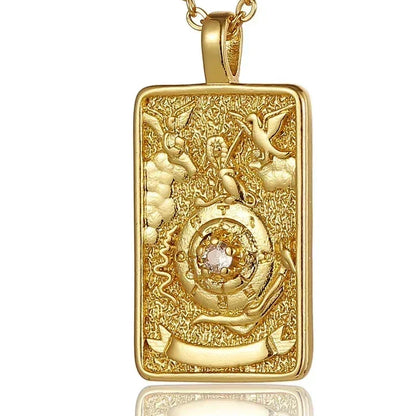 YILUOCD Original Zirconia Tarot Card Necklace Classic Tarot Queen Lover Magician Moon Wealth Amulet Stainless Steel Jewelry