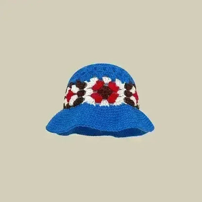 Handmade Knitted Bucket Hat - Cotton Boho Print - All-Season Stretchy Fit