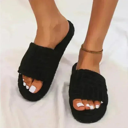 Thick Bottom Embossed Cotton Fur Women Slides