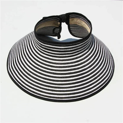 Women's Summer Hat Large Brim Foldable Breathable Empty Top Sun Hat Beach Accessories Outdoor Casual Sunshade Sunhat Visor New