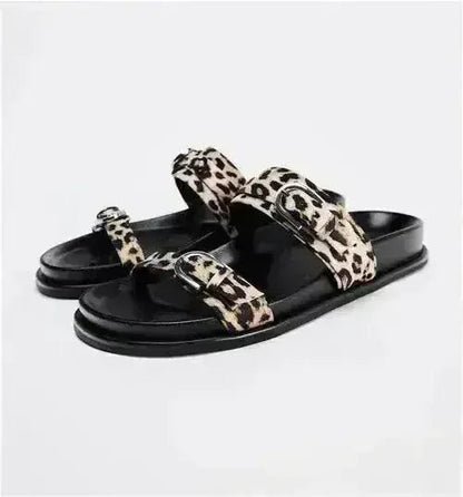 Designer Chic Flat Sandals - Animal Print & Comfort | Femstylo