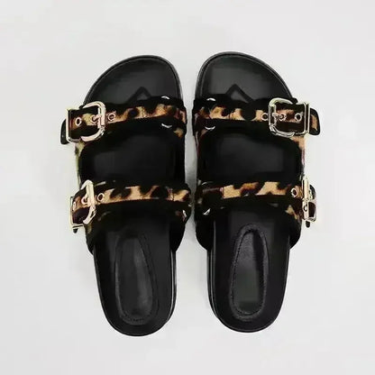 Designer Chic Flat Sandals - Animal Print & Comfort | Femstylo