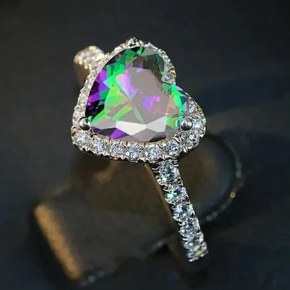 2025 New European and American Peach Heart Ring Women's Personalized Love Shaped Zircon Inlaid Diamond Fashion Jewelry Wholesale