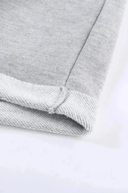 Summer Women Gray Tie Waist Side Pockets Cuffed Lounge Shorts
