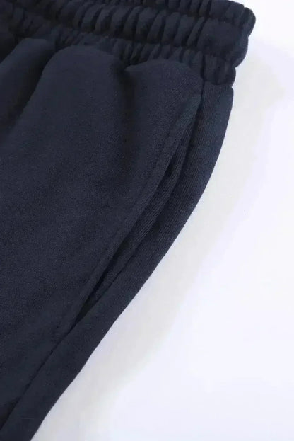 Summer Women Navy Blue Tie Waist Side Pockets Cuffed Lounge Shorts