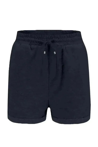 Summer Women Navy Blue Tie Waist Side Pockets Cuffed Lounge Shorts
