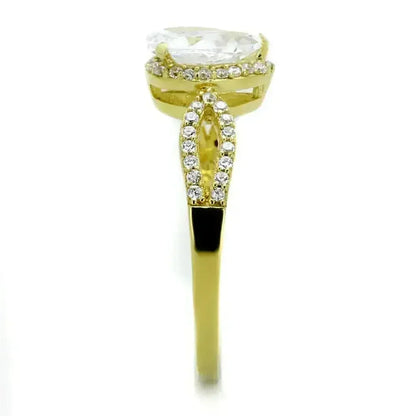 TS248 Gold Sterling Silver Ring – AAA Clear CZ Solitaire