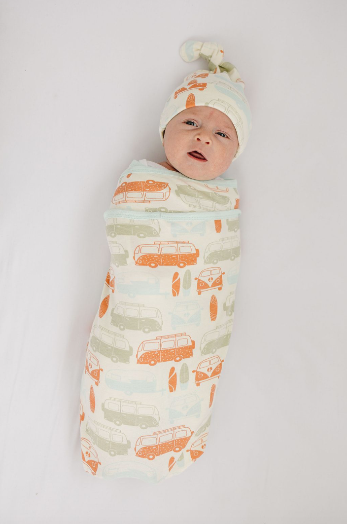 GOTS Certified Organic Cotton Blanket - Vintage Busses
