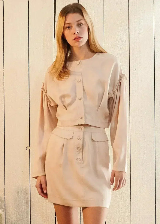 Women's Tencel Crop Top - Drop Shoulder & Ruffled Detail