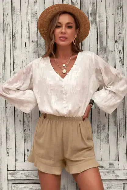 Khaki Flutter Shorts – Women Casual Pockets | Polyester-Spandex Blend