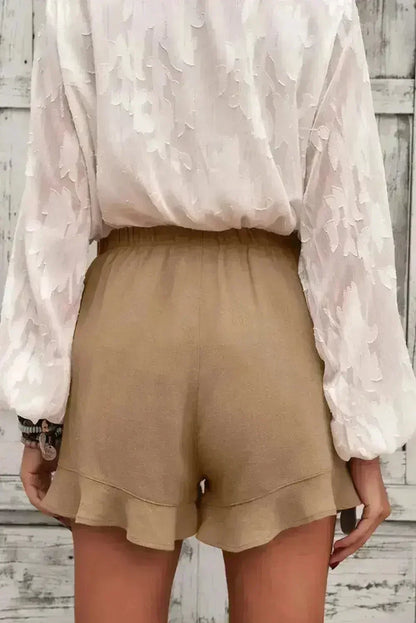 Khaki Flutter Shorts for Women - Summer Pocketed Linen Style