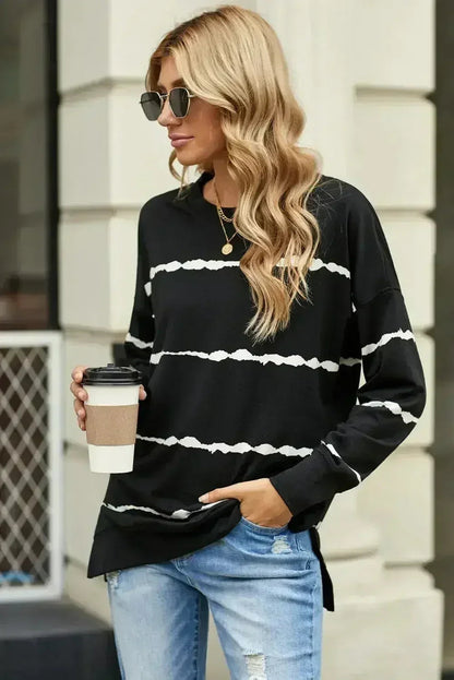 Womens Tie-dye Stripes Black Sweatshirt
