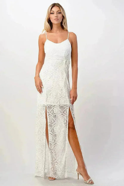 Black Lace Maxi Dress with Front Slit Elegant - Femstylo