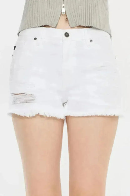 Kancan Raw Hem Distressed Denim Shorts - Vintage Wash Style | Femstylo