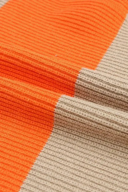 Orange Colorblock Ribbed Knit Cardigan