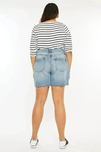 Kancan Full Size Raw Hem High Waist Denim Shorts