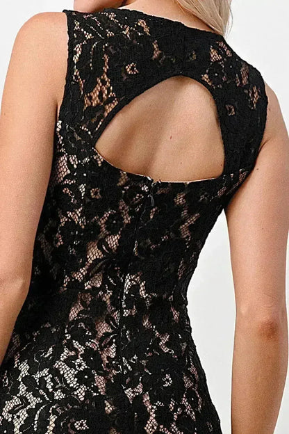 Sleeveless Lace Overlay Dress Scalloped Edges - Femstylo