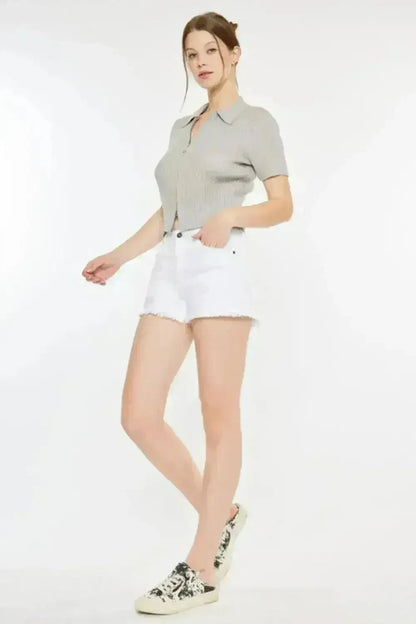 Kancan Raw Hem Distressed Denim Shorts - Vintage Wash Style | Femstylo