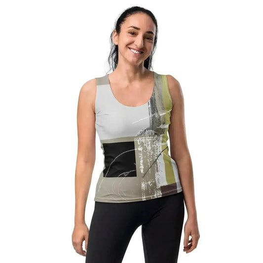 Women's Stretch Fit Tank Top - Abstract Brown Geometric Shapes