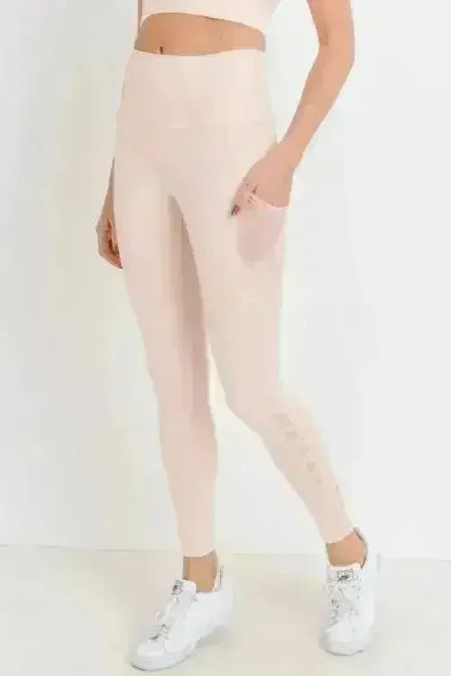 Highwaist Hybrid Mesh & Lattice Straps Full Pocket Leggings