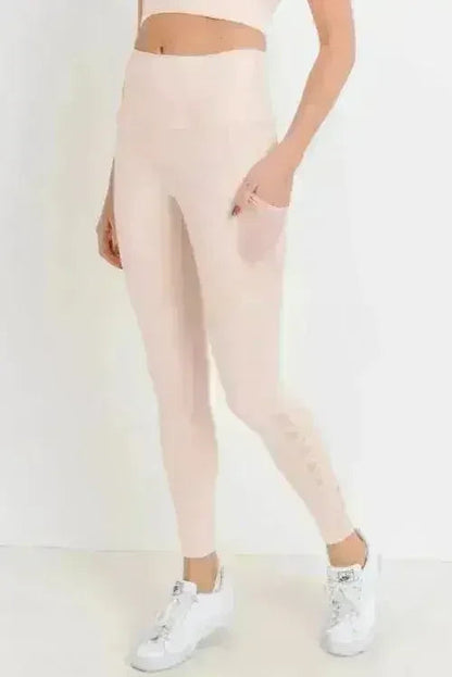 Highwaist Hybrid Mesh & Lattice Straps Full Pocket Leggings