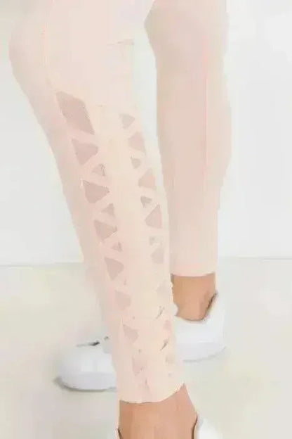 Highwaist Hybrid Mesh & Lattice Straps Full Pocket Leggings