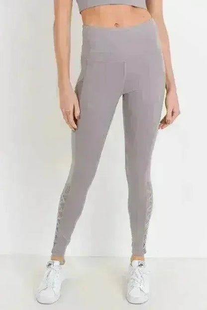 Highwaist Hybrid Mesh & Lattice Straps Full Pocket Leggings