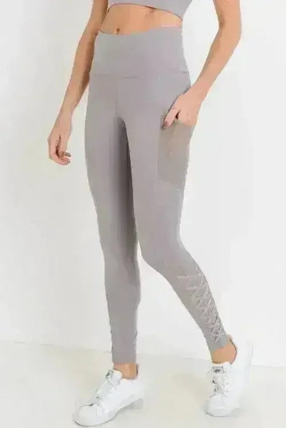 Highwaist Hybrid Mesh & Lattice Straps Full Pocket Leggings