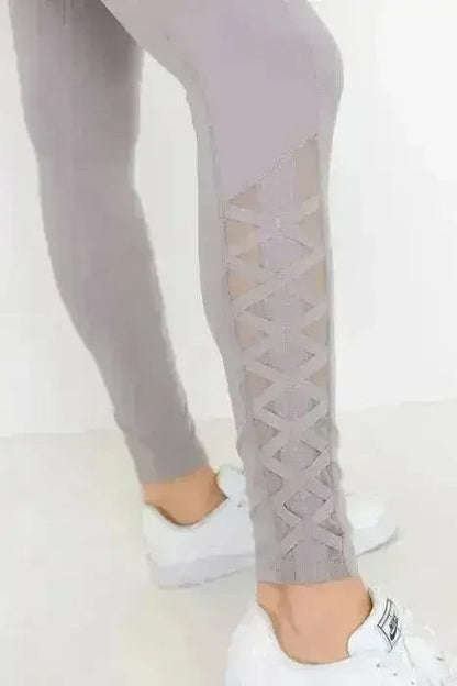 Highwaist Hybrid Mesh & Lattice Straps Full Pocket Leggings