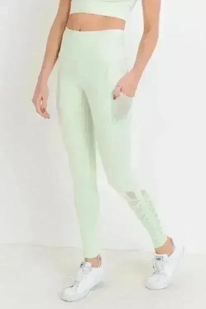 Highwaist Hybrid Mesh & Lattice Straps Full Pocket Leggings