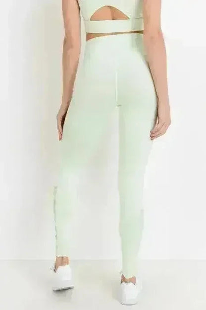 Highwaist Hybrid Mesh & Lattice Straps Full Pocket Leggings