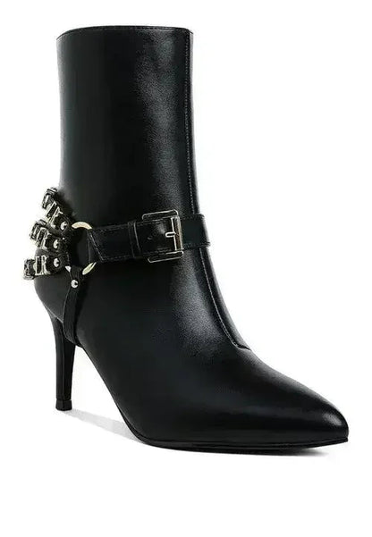 Buckle Harness Stiletto Boots - 3" Heel | Femstylo