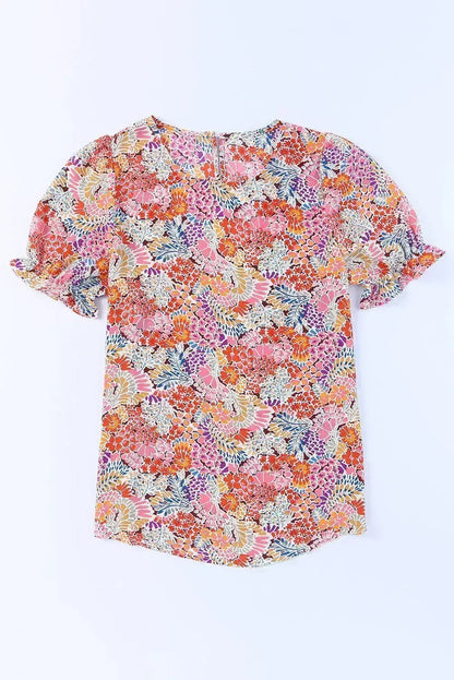 Floral Bubble Sleeve Blouse - Multicolor Print Top | Femstylo