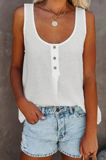 Button Textured Cotton Tank Top
