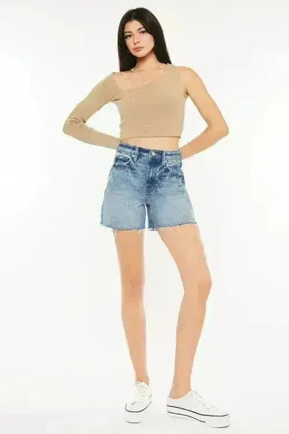 Kancan Full Size Raw Hem High Waist Denim Shorts