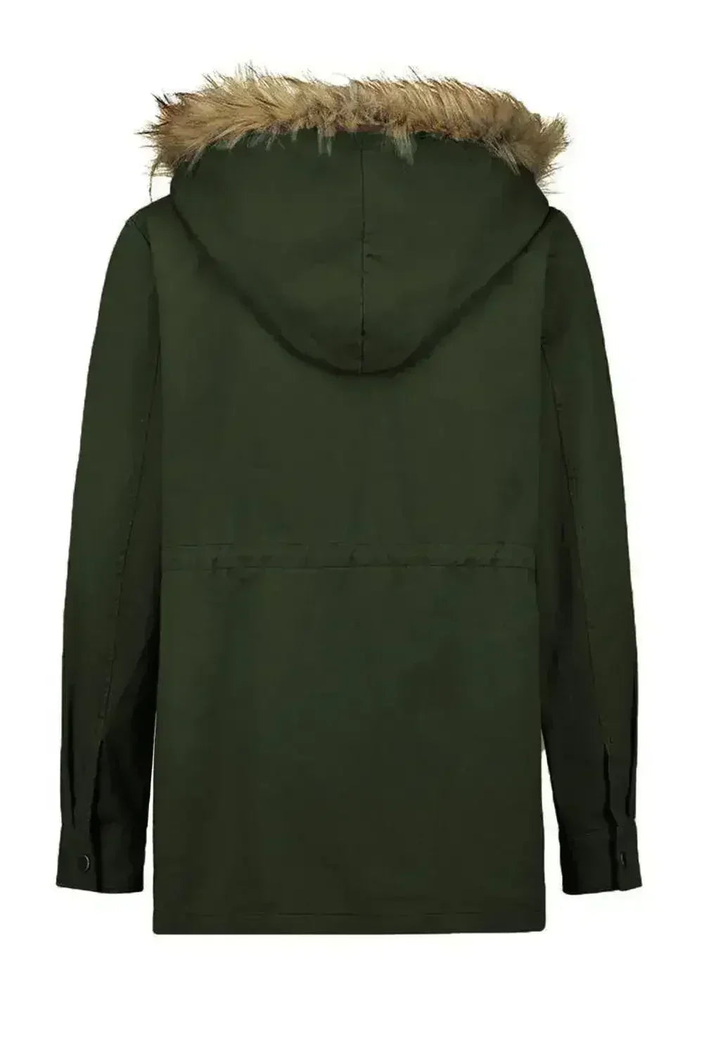 Zipper Snaps Pocket Plush Hooded Parka Jacket