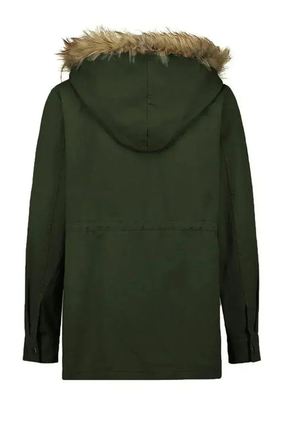 Zipper Snaps Pocket Plush Hooded Parka Jacket