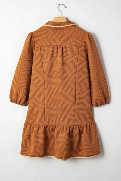 Desert Gold  Quarter Zip Collar Bracelet Sleeve Textured Mini Dress
